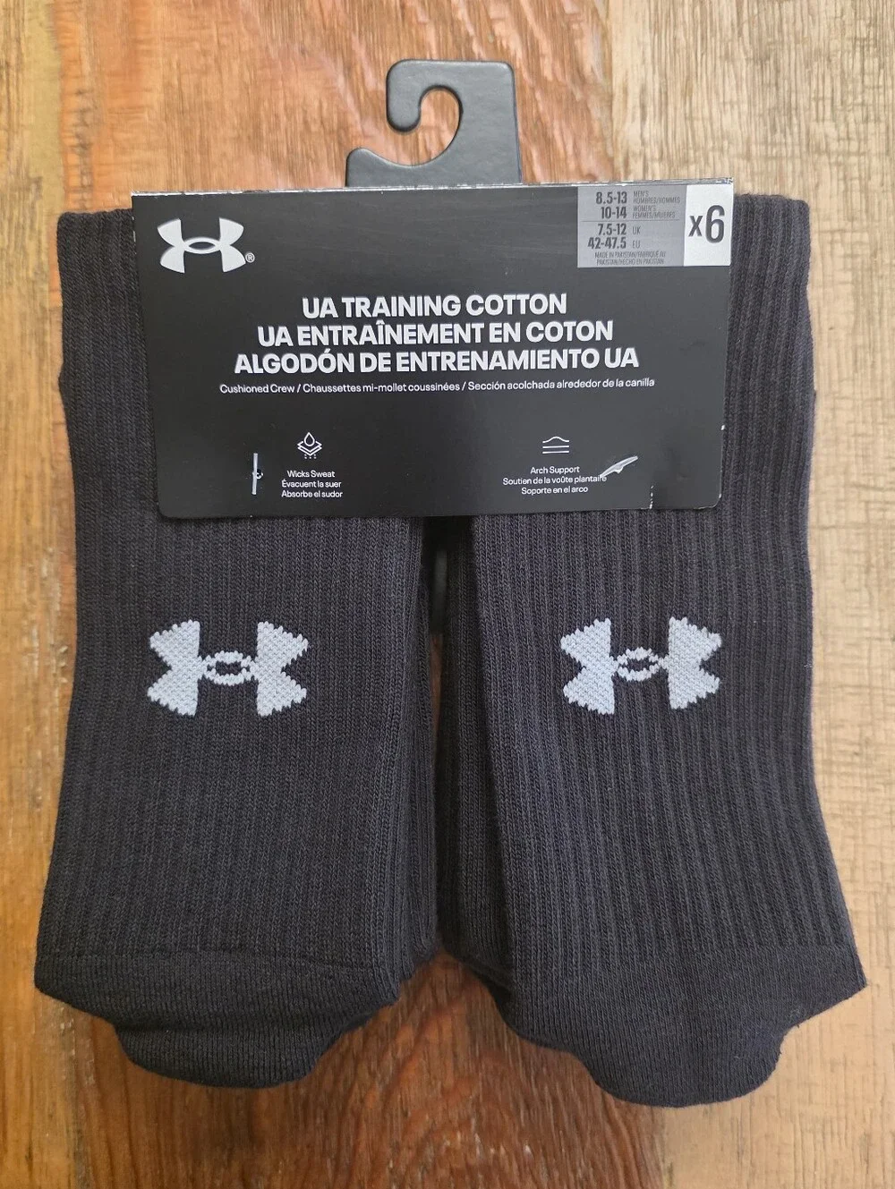 Under Armour Black Crew Athletic Socks with White Logo (6 Pack)